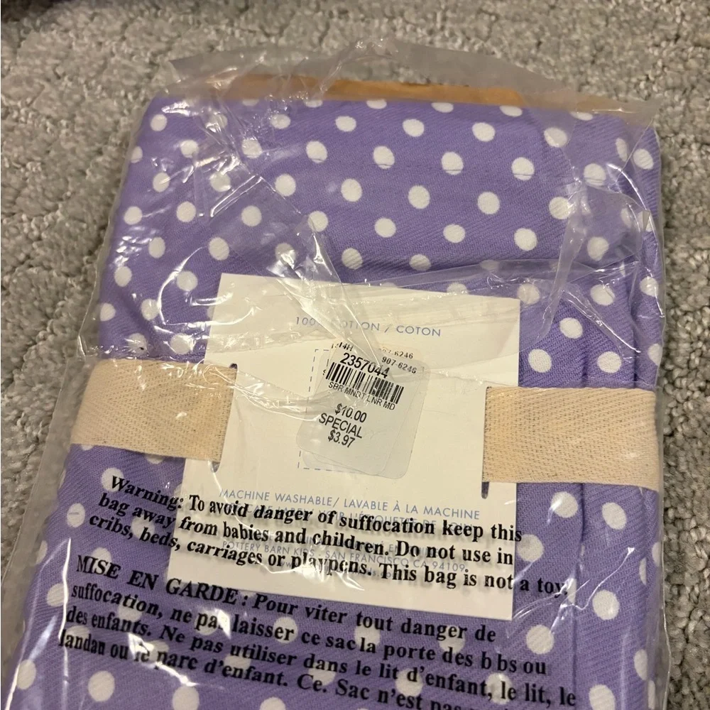 Pottery Barn Kids Lavender and White Polka Dot Mini Basket Liner
